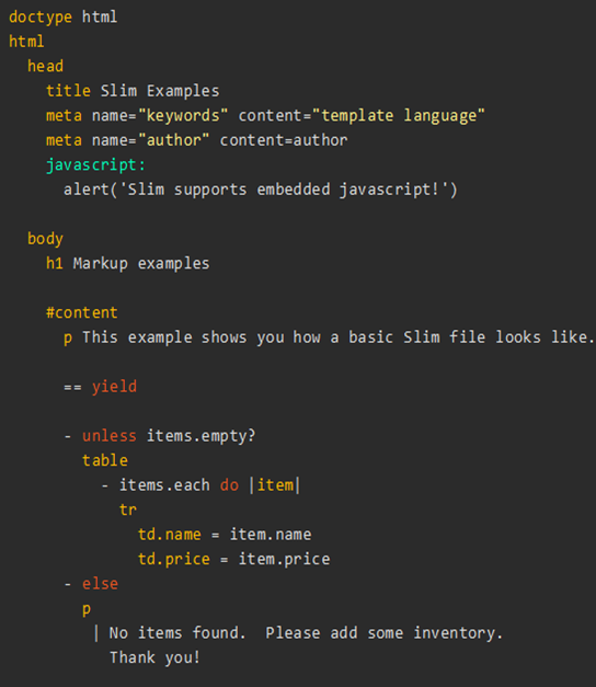 Sintaxis prepocesador html Jade