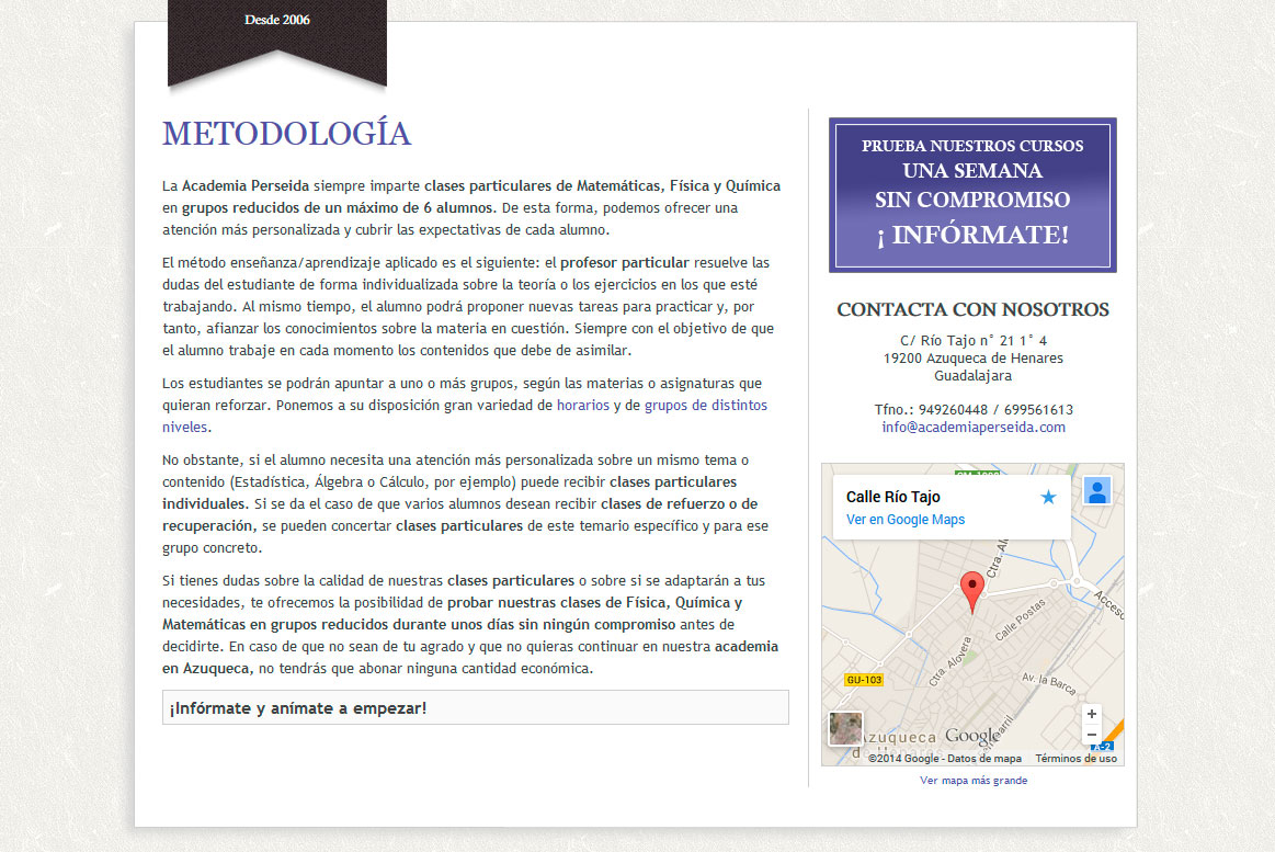 <strong>Página de detalle.</strong><br> Creación de un banner promocional como gif animado. Academia Perseida - Metodologia