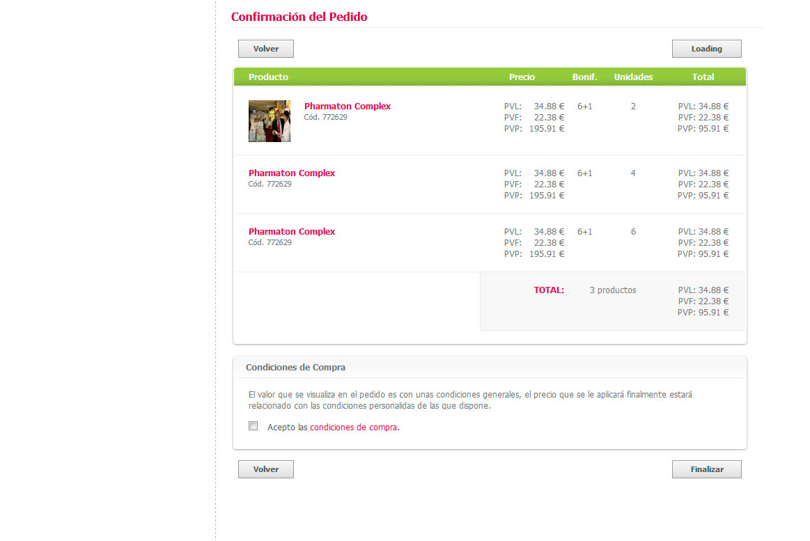 <strong>Página del proceso de compra online: Confirmación de pedido Cofares - Confirmación pedido