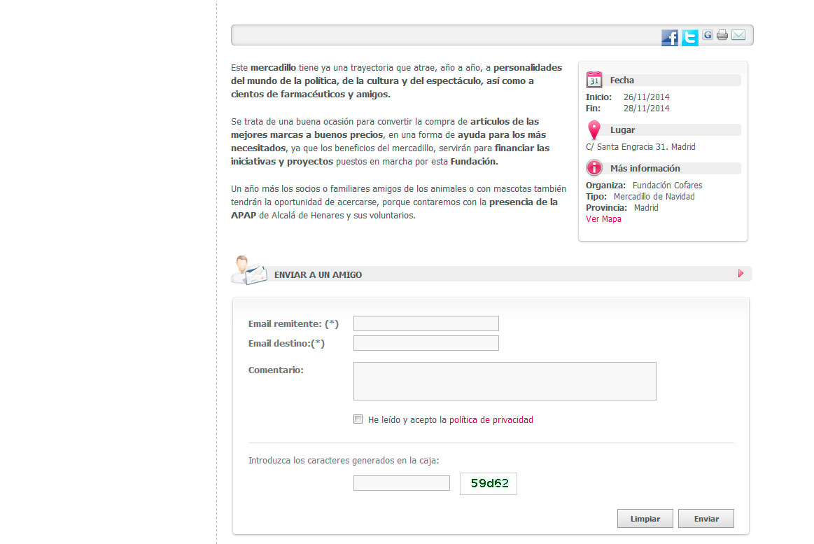 <strong>Página detalle de eventos</strong> Cofares - Eventos detalle
