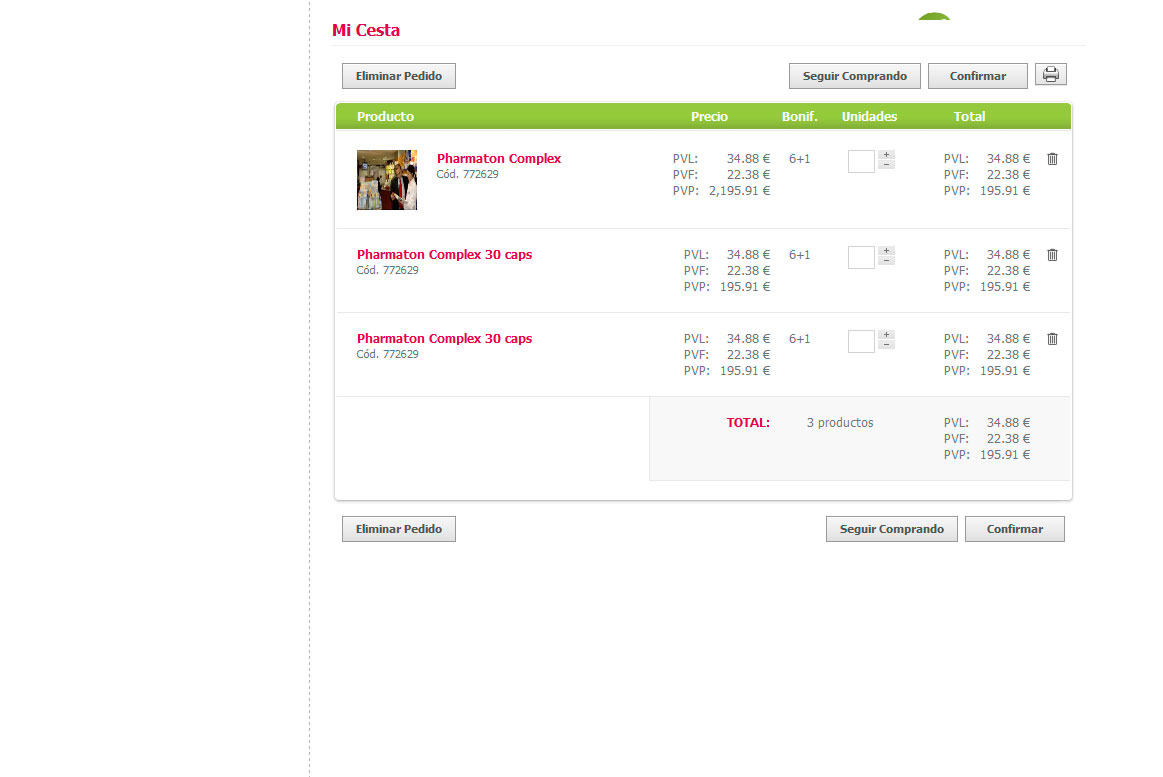 <strong>Página del proceso de compra online: Mi cesta</strong> Cofares - Mi cesta