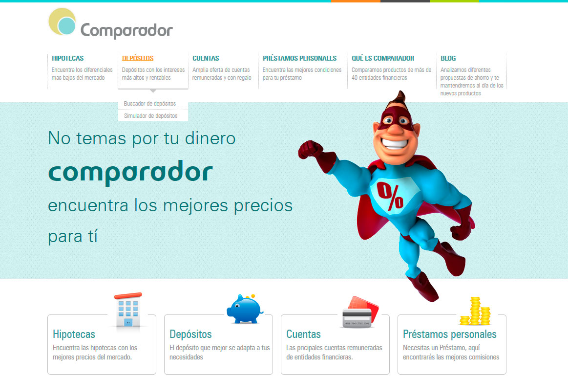 <strong>Detalle menú desplegable con funcionalidad Jquery.</strong> Bankinter - Comparador - Home