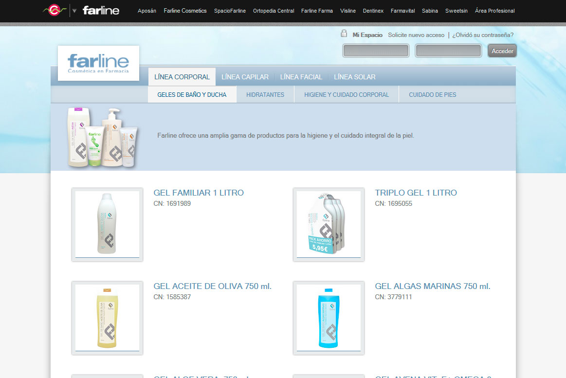 <strong>Farline Cosmetics - Listado productos</strong> Cofares - Farline Cosmetics