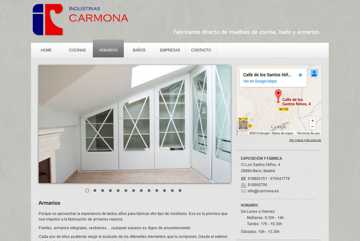 <strong>Sección Armarios.</strong><br>Exposición de trabajos realizados en una galería de imágenes. Industrias Carmona - Armarios