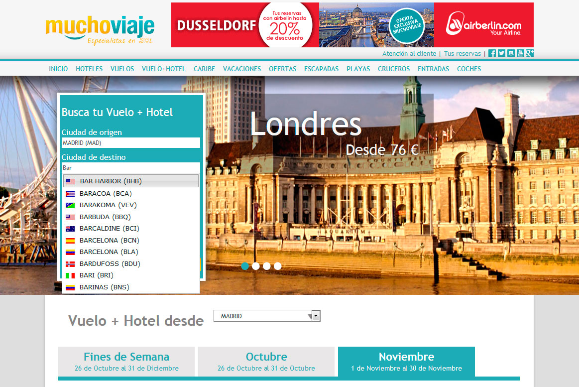 <strong>Capa de autocompletado.</strong><br>Se genera a partir de lo que el usuario introduce en la caja de texto. Muchoviaje - Autocomplete