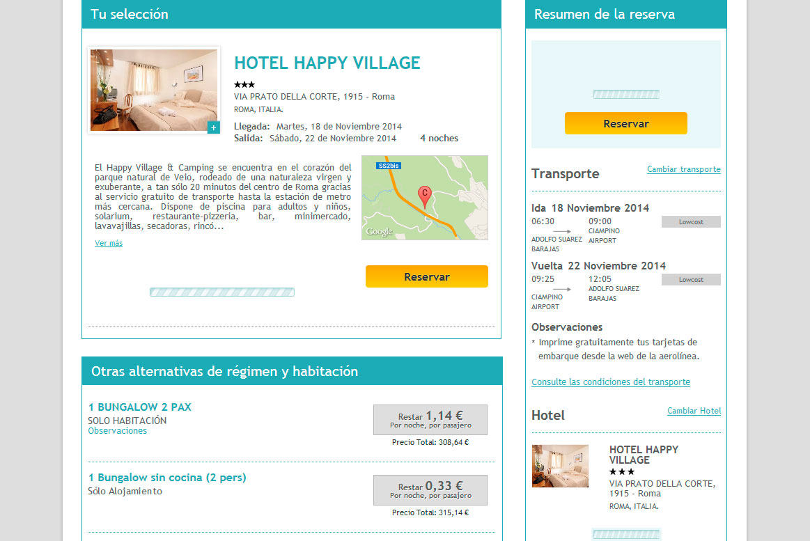 <strong>Listado de habitaciones</strong><br>Actualización del precio en función de la habitación seleccionada. Muchoviaje - Listado habitaciones