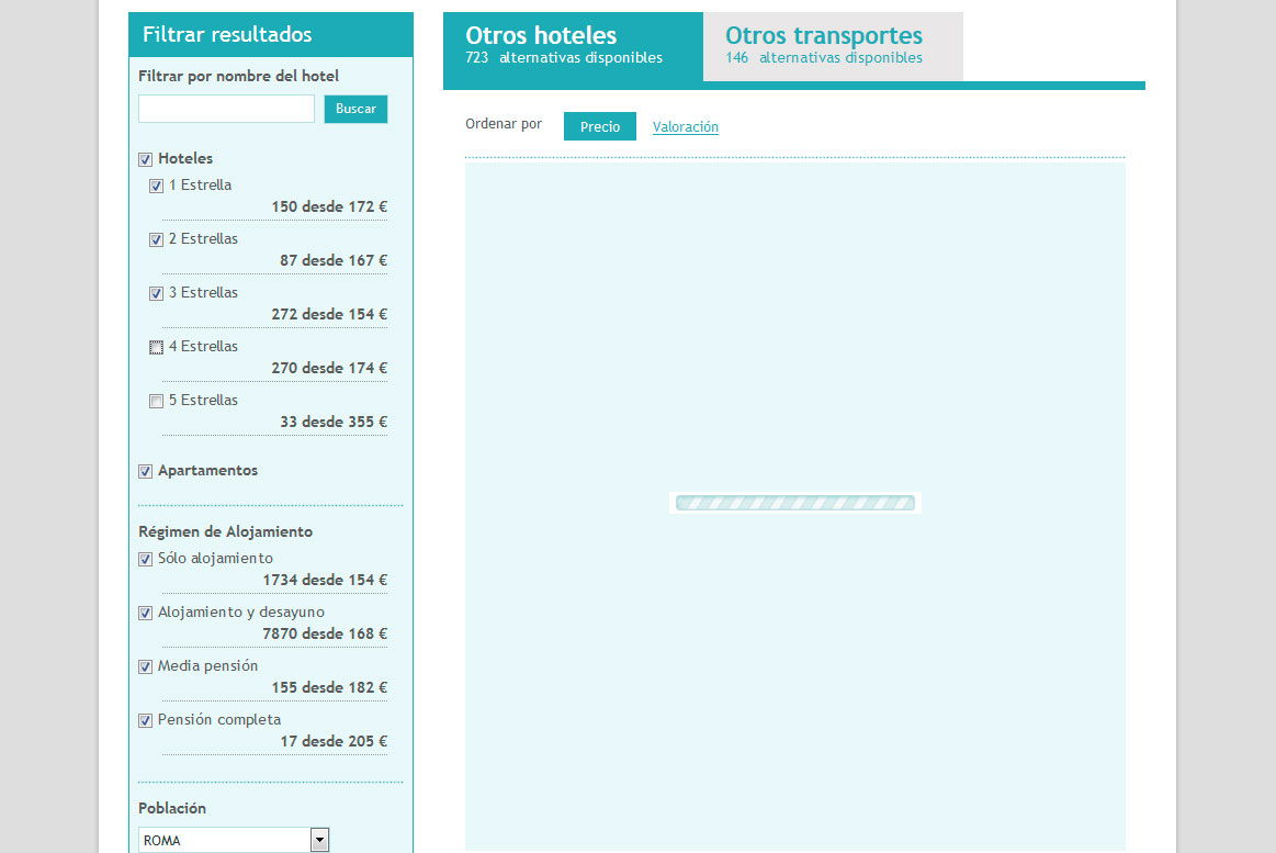 <strong>Listado de resultados</strong><br>Actualización del listado de resultados en función de las opciones de filtro seleccionadas. Muchoviaje - Resultados filtros