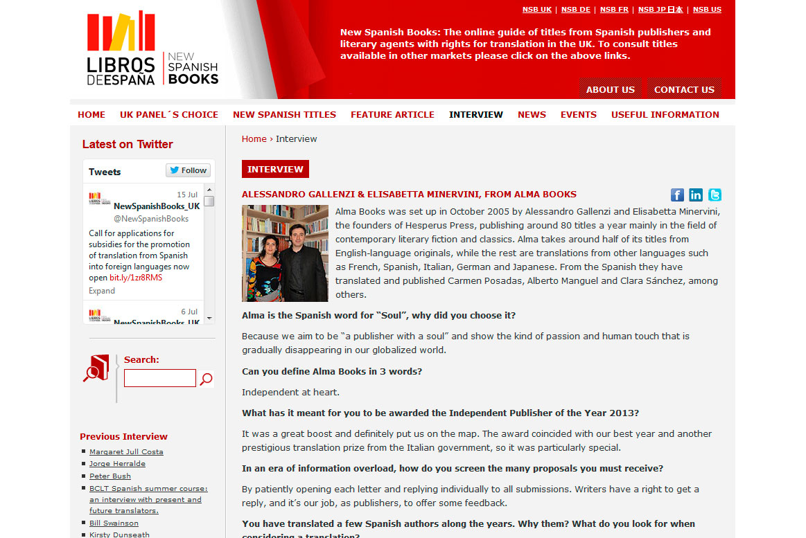 <strong>Sección Interview.</strong><br>Detalle de una entrevista.</strong> New Spanish Book - Interview