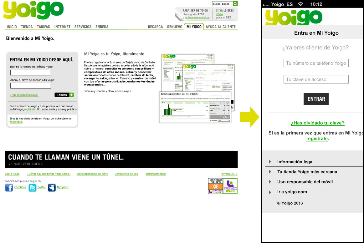 <strong>Página de inicio - Login</strong> Yoigo - Login